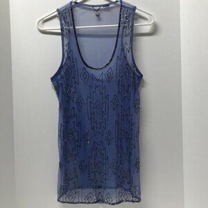 BKE Boutique Aztec Design Beaded Mesh Tank Top